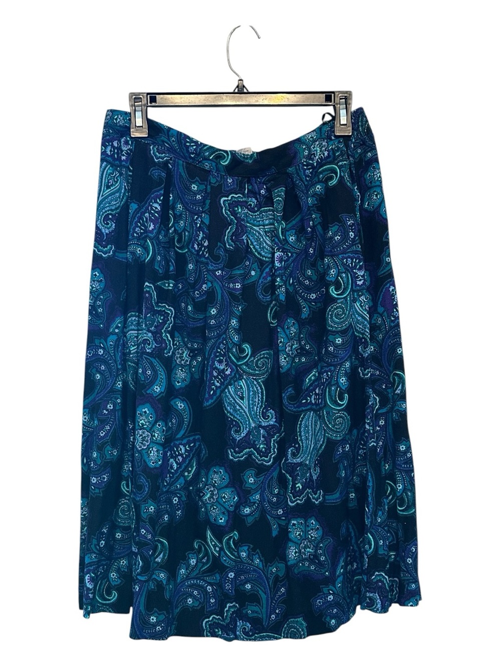 Vintage 90’s Diversity Navy & Teal Paisley Midi Skirt Size 14 Petite
